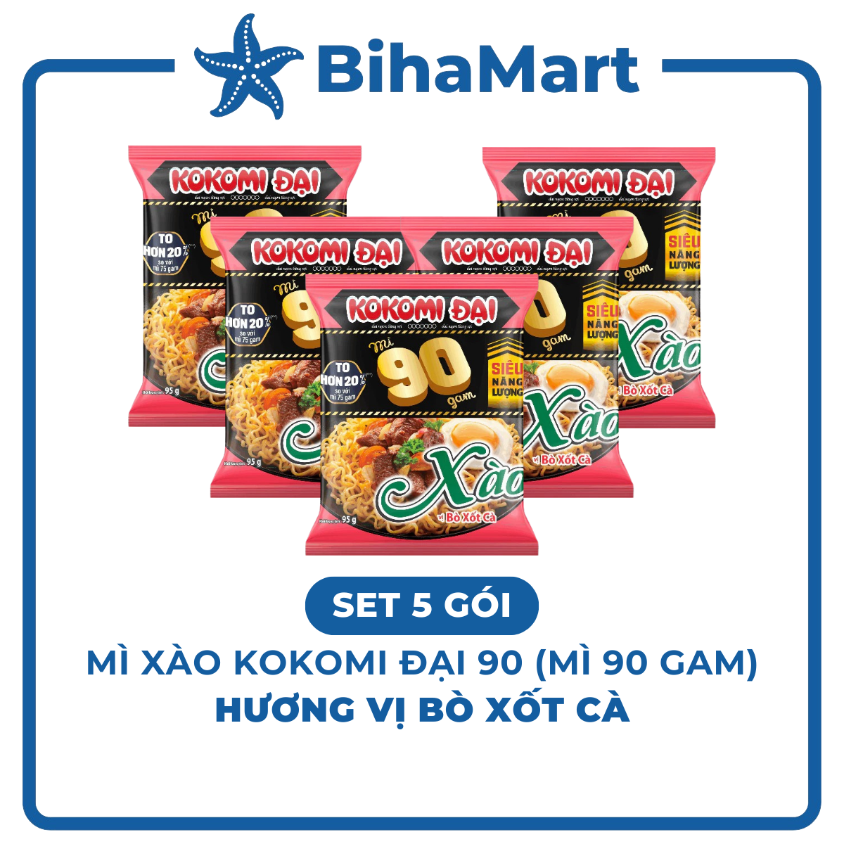[SET 5 GÓI] - MASAN - Mì xào Kokomi Đại 90 Bò xốt cà, Mì trộn Kokomi 90 Bò xốt cà, Mì xào Kokomi 90 