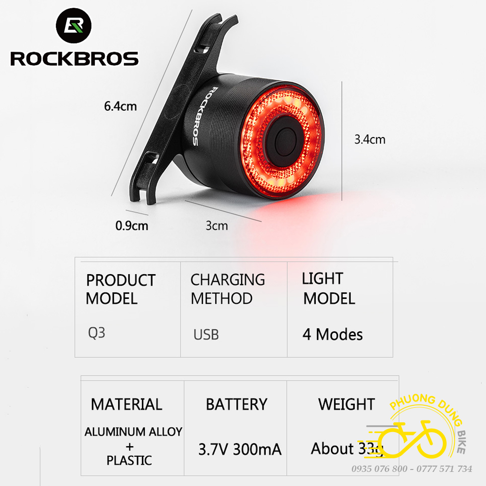 Đèn hậu xe đạp ROCKBROS SAMURAI Q3 phanh thông minh