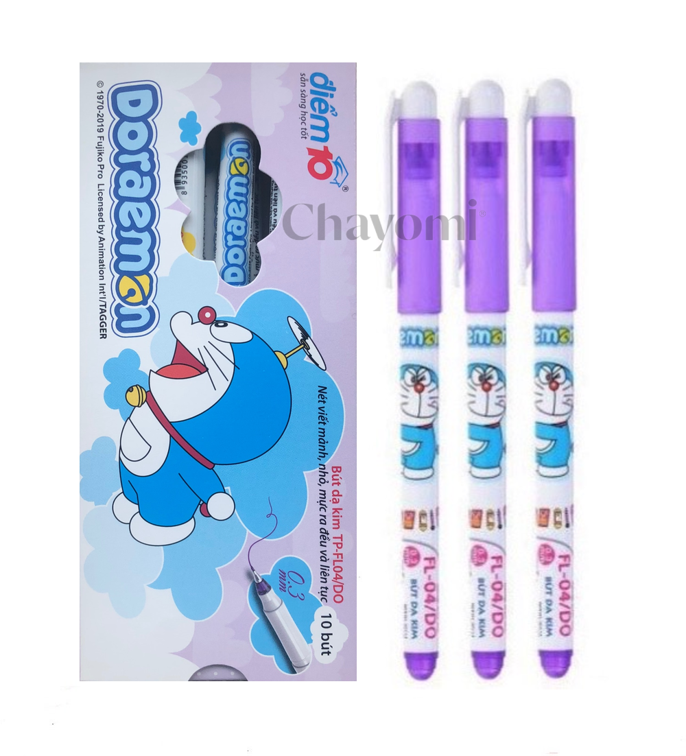 Hộp 10 cây Bút dạ kim Doreamon FL04/Do Mực Tím thiên long chất lượng tốt nét viết mãnh nhỏ trơn êm mực ra đều và không lem.