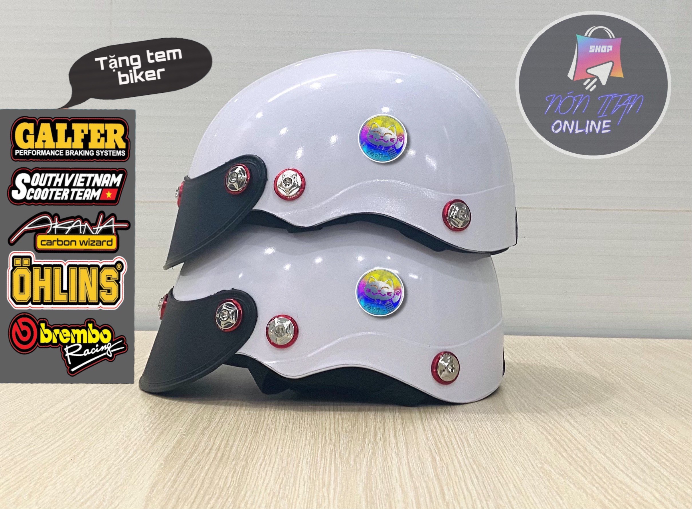 [TẶNG TEM BIKER] Nón Bảo Hiểm Trơn - Sơn Nhiều Màu - Phủ Nano - Gắn 7 Ốc Salaya + Mèo Thần Tài May Mắn