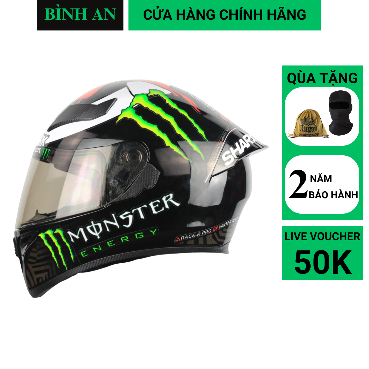 Mũ Bảo Hiểm Fullface ROYAL M138B 1 Kính Lên Tem Shark Loeno 99 ( Tặng Kèm Khăn Trùm + Túi Đựng)