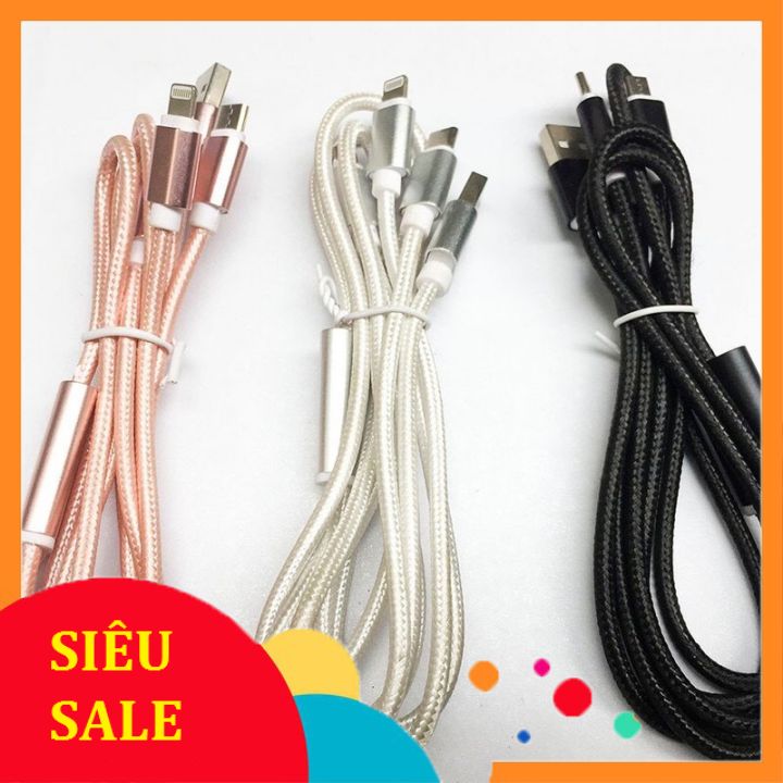 Cáp Sạc Bọc Dù Đa Năng 3 Đầu Siêu Bền Dài 1M2 - phụ kiện hỗ trợ điện thoại thông minh