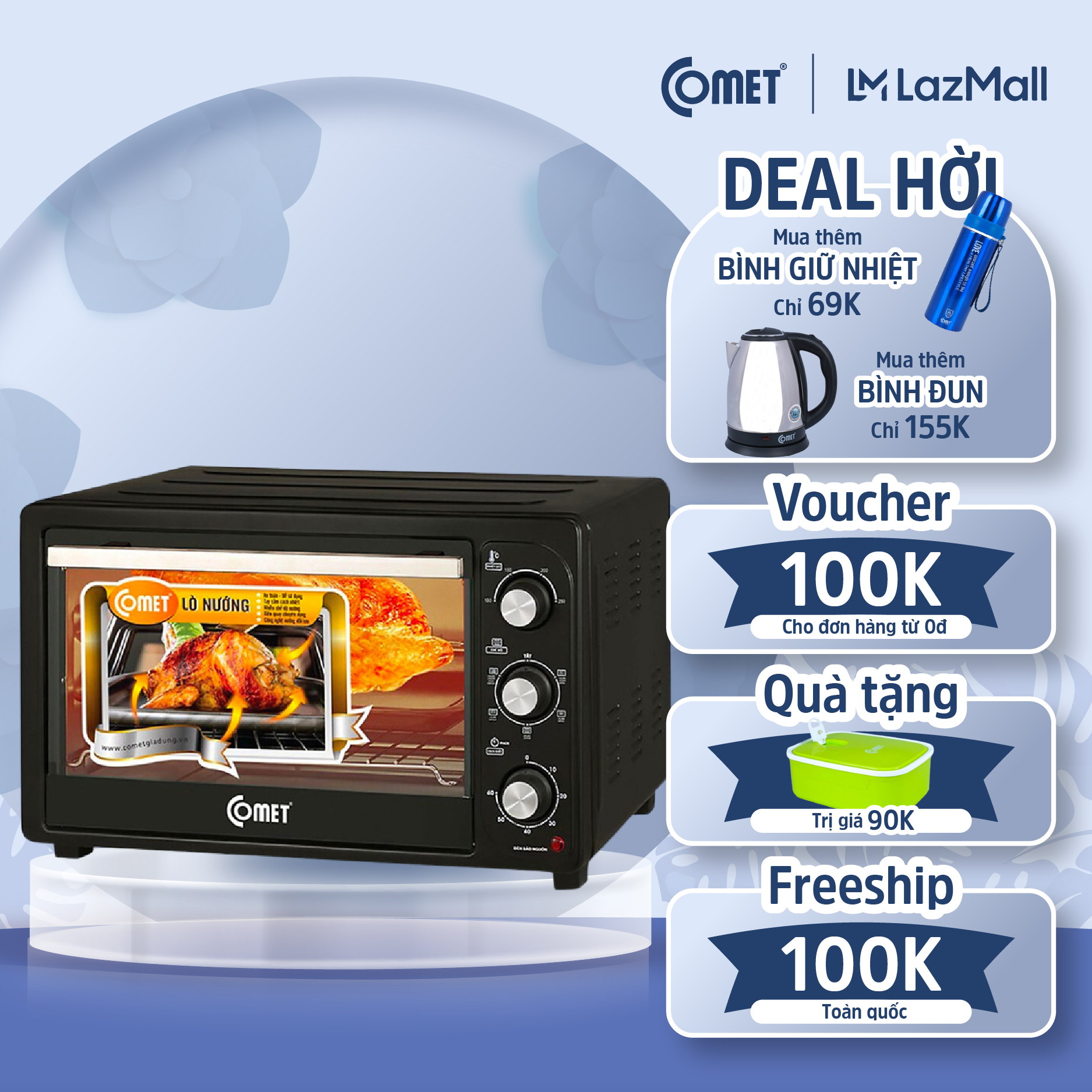 Lò nướng điện đa năng 18L COMET - CM6516 - Công suất 1300W , kích thước vừa - Bảo hành 12 tháng - Hàng chính hãng