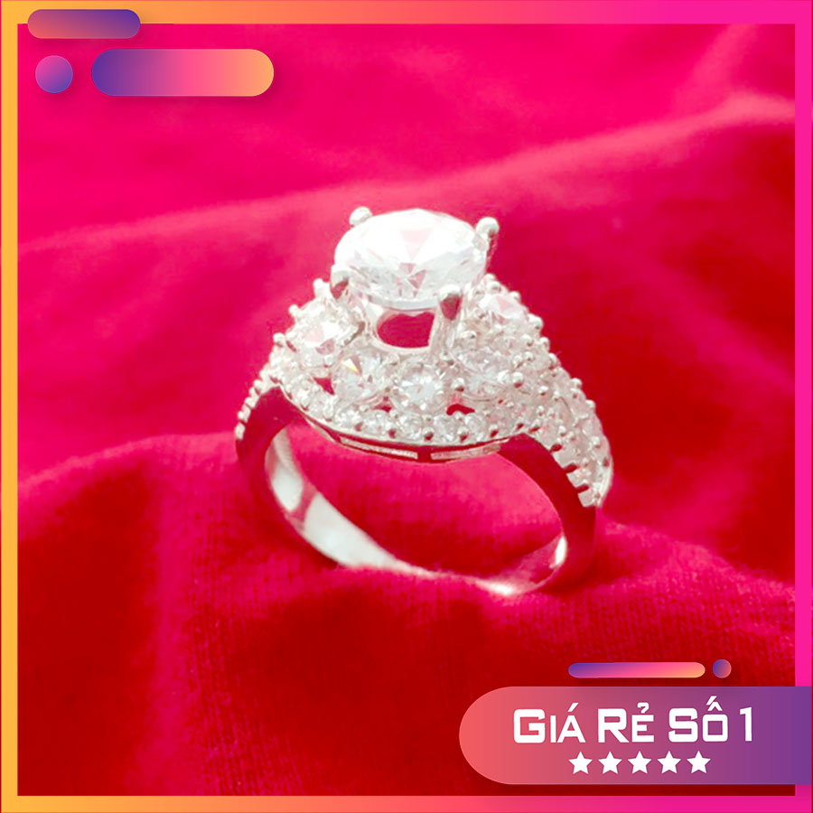 Nhẫn nữ ổ cao gắn kim cương nhân tạo 6 ly chất liệu bạc thật không đen, không gỉ, có thể chỉnh size tay theo yêu cầu - BS1QTNU19