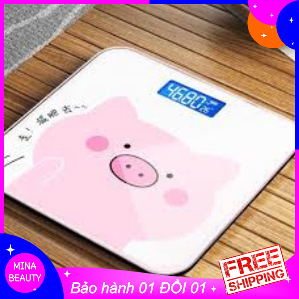 [HCM][TẶNG THƯỚC DÂY] Cân điện tử vuông hình heo - MINABEAUTY SHOP - Cân đo sức khỏe độ chính xác cao mặt kính cường lực siêu bền