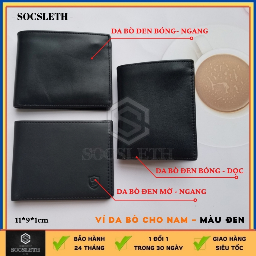 Bóp ví da bò dáng đứng và ngang mini cầm tay cho nam, da bò thật lớp đầu cao cấp màu đen mờ và bóng, cam kết 1 đổi 1 trong 30 ngày, bảo hành 24 tháng về da, ví được tặng kèm hộp đựng lịch sự, Socsleth mã SV