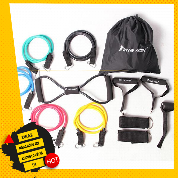 Bộ 5 Dây Đàn Hồi Tập Thể Hình, Dây Cao Su Tập Gym,Bộ 5 Dây Đàn Hồi Tập Thể Hình,Dây Đàn Hồi Tập Gym S1-D, Bộ Dây Tập Thể Lực 5 Màu - Bộ 11 Chi Tiết, Dây Tập Kháng Lực 100Lb ,Bảo Hành 1 Đổi 1 Trên Toàn Quốc