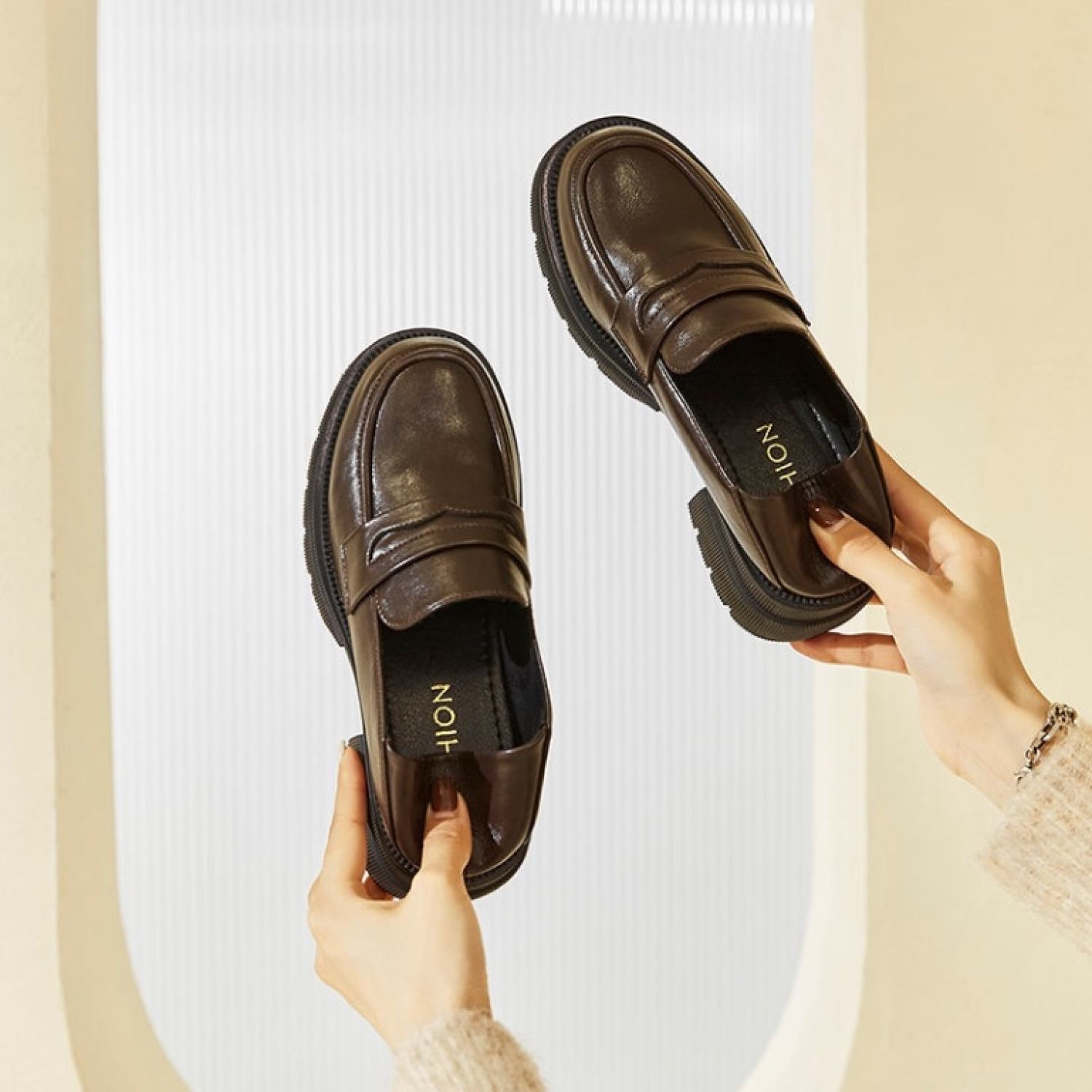 Giày loafer nữ giày da bánh mì 5 phân phong cách nhật bản