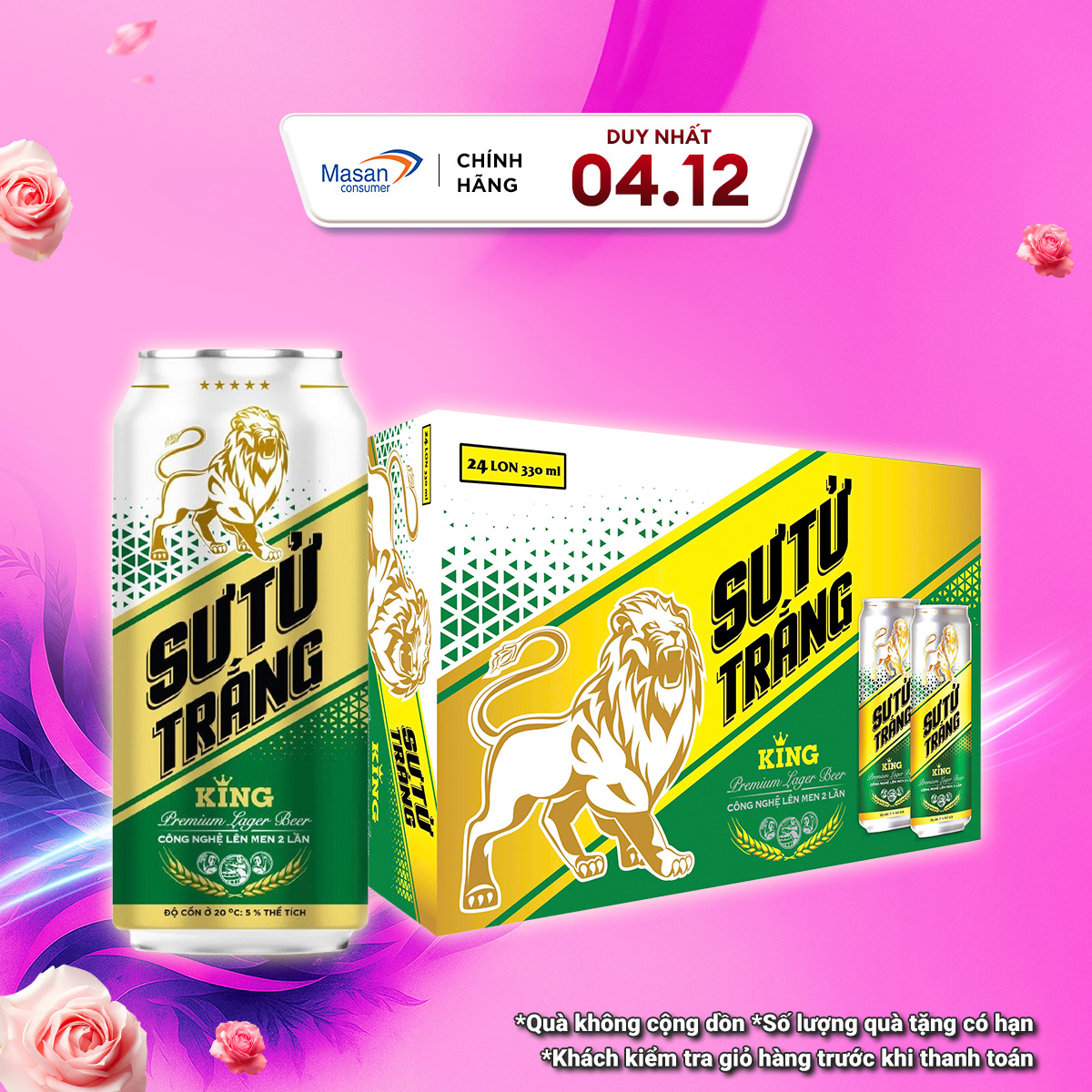   Voucher 169K  Bia Sư Tử Trắng King - Thùng 24 lon x 330 ml 