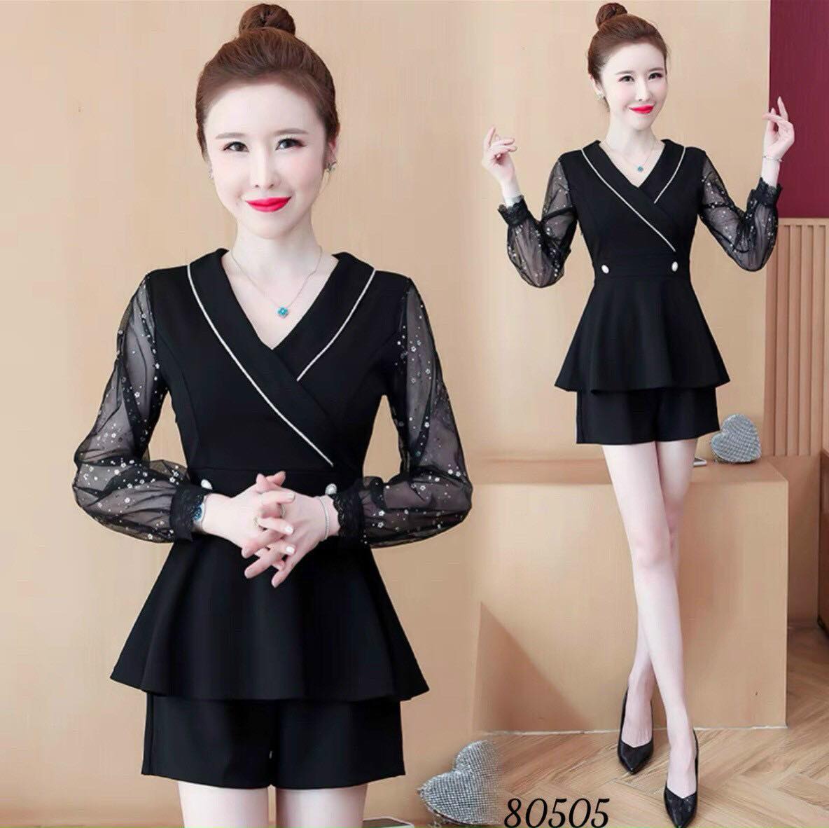 Set bộ đùi phối tay lưới kim tuyến thời trang siêu dễ thương