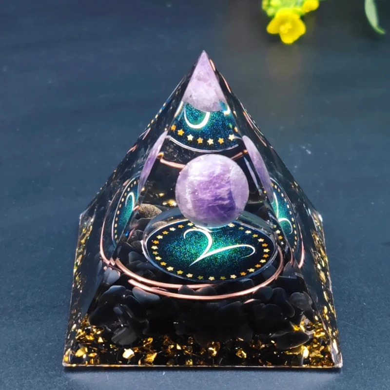 Mười hai chòm sao orgone kim tự tháp thạch anh tím Peridot chữa bệnh tinh thể năng lượng orgonite kim tự tháp Thiền công cụ thạch anh trang trí nhà