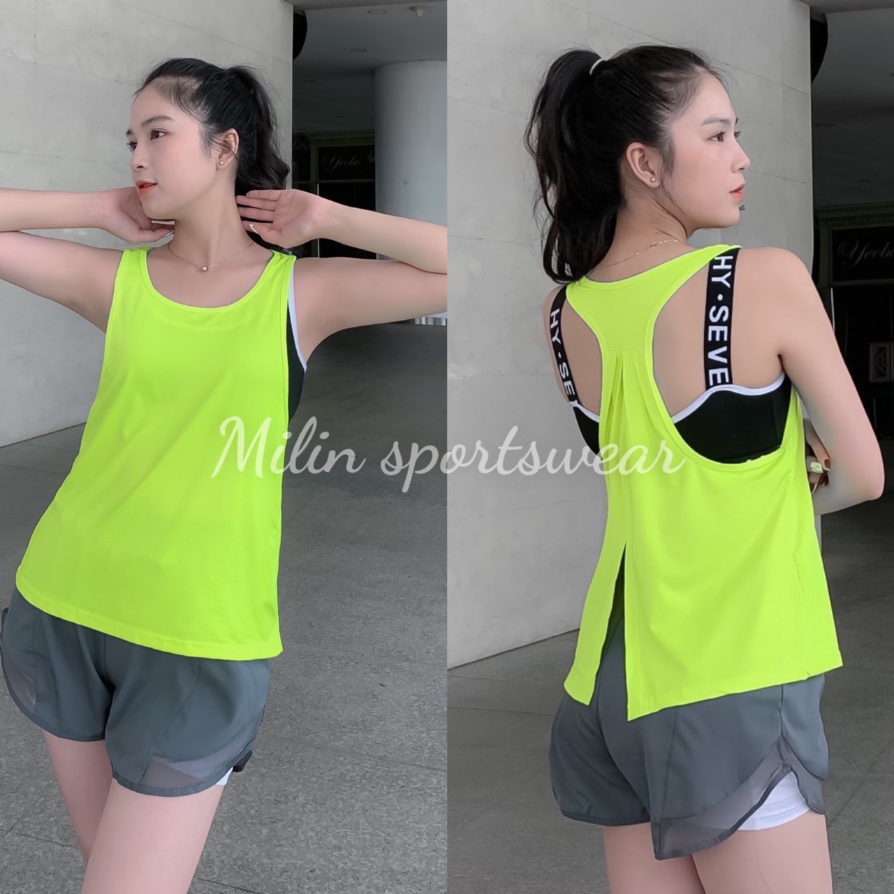 Áo tanktop tập gym yoga nữ vải lưới nq xẻ tà
