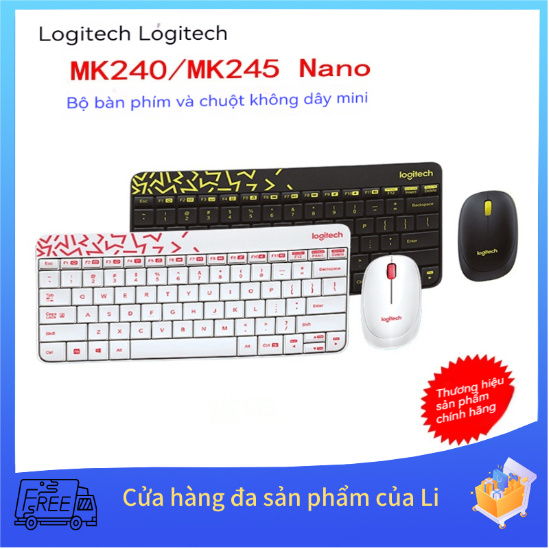Chuột Bluetooth không dây, Bàn phím Bluetooth không dây, Bộ bàn phím và chuột không dây Mini Logitech MK240 Nano 79 phím