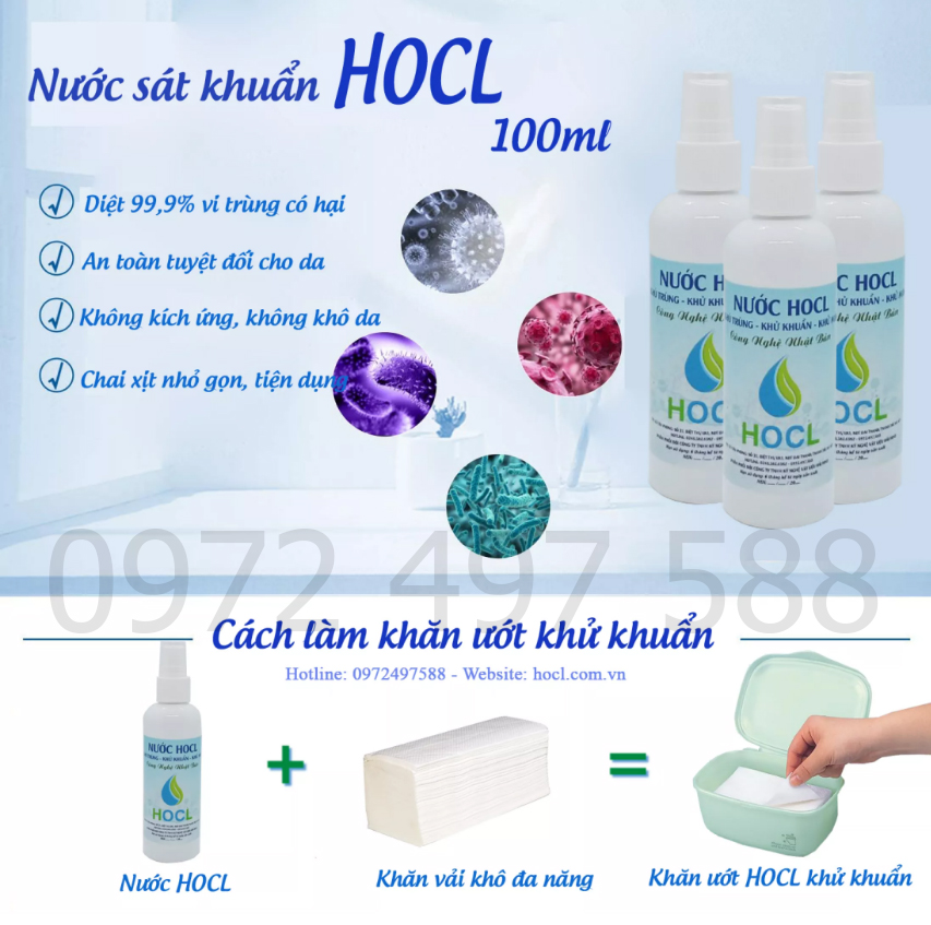 Nước khử trùng sát khuẩn tay HOCL - Combo 6 chai xịt 100ml
