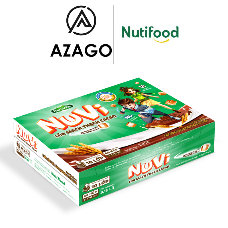 Thùng 48 hộp NuVi Thức uống Sữa Lúa Mạch Cacao có thạch 170ml