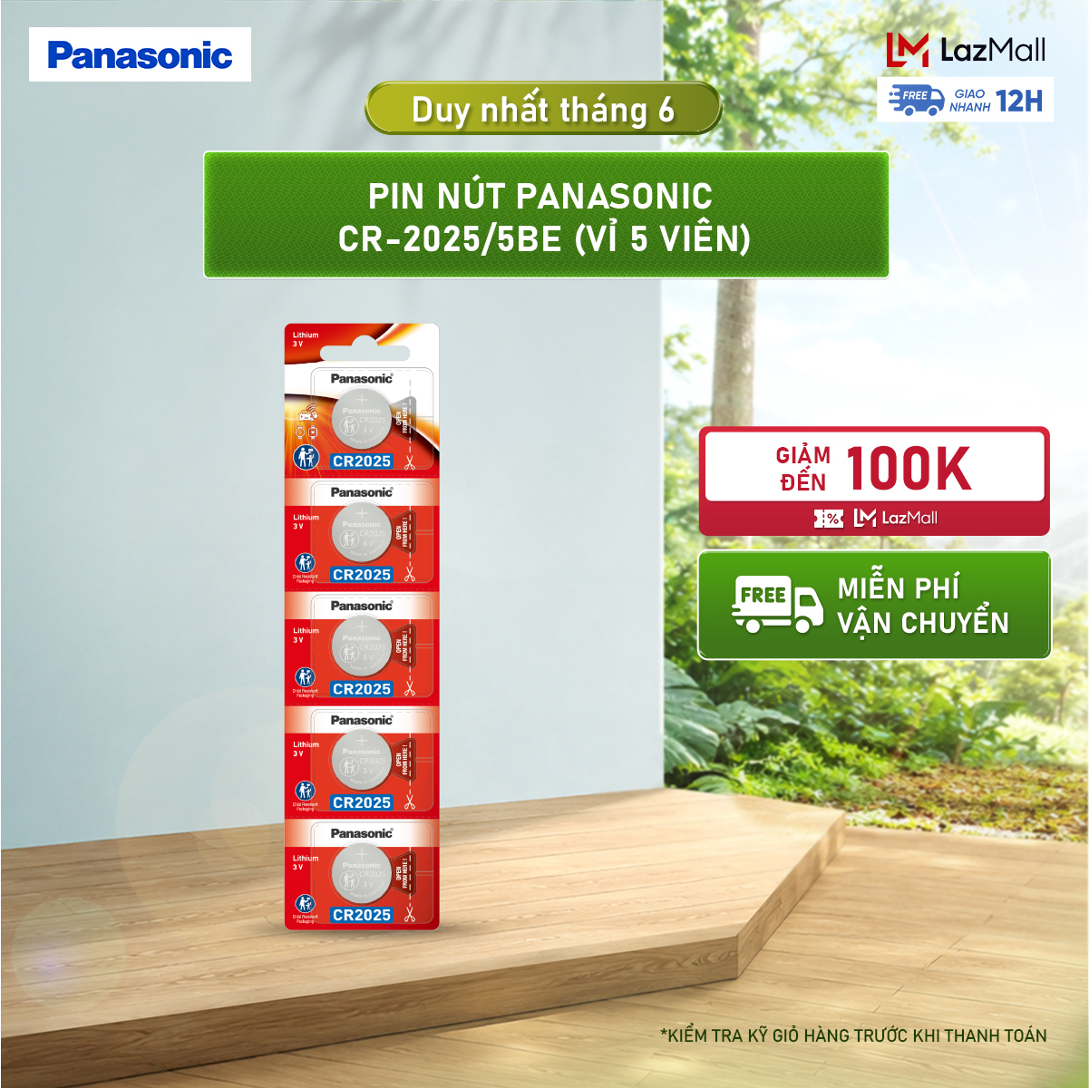 Vỉ 5 viên Pin nút Panasonic CR-2025/5BE – Hàng Chính Hãng