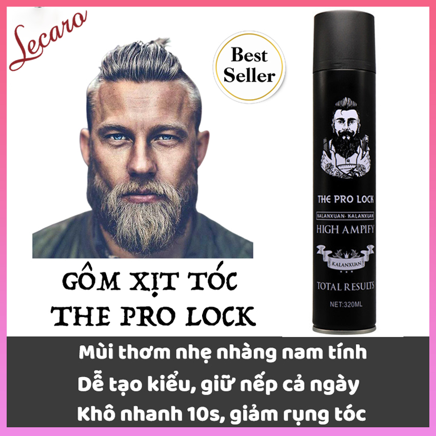 [HCM][CHÍNH HÃNG] Gôm Xịt Tóc THE PRO LOCK Keo Xịt Tóc Nam Hương Nam Tính Giữ Nếp suốt 24h Dễ Tạo Kiểu Không Gàu Không Ngứa Nhờn Sáp Vuốt Tóc LECARO