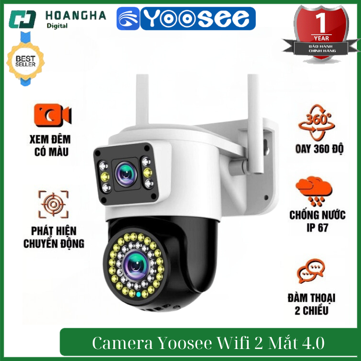 Camera yoosee wifi 2 mắt giám sát ngoài trời không dây ip66 thông minh chống nước an toàn ai - fhd 4.0mpx siêu nét, camera 360 độ, camera yoosee 2 mắt.