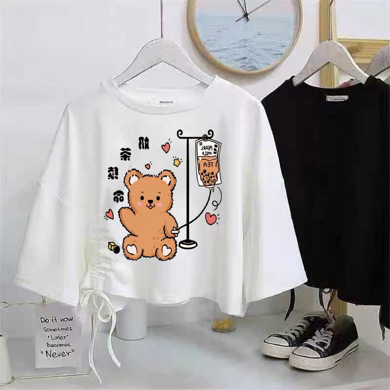 ÁO CROPTOP DÂY RÚT IN CÁC HÌNH TỰ CHỌN RẤT DỄ THƯƠNG VÀ ĐANG CÓ SU HƯỚNG HÓT HÍT.