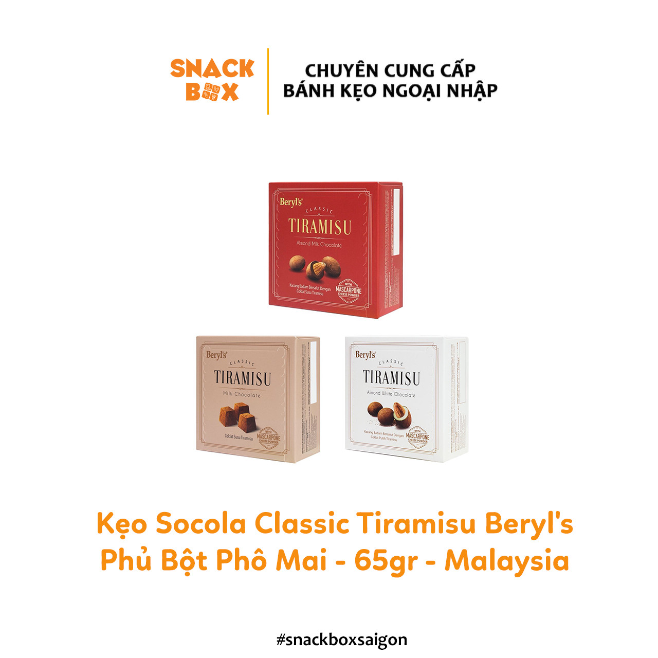 5 Vị Kẹo Socola Classic Tiramisu Beryl s Phủ Bột Phô Mai Hộp 65gr -