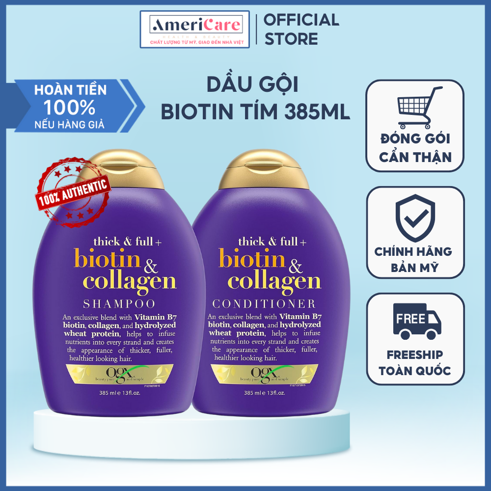 [SX tại Mỹ-Bill Mỹ] Dầu Gội Hoặc Dầu Xả BIOTIN COLLAGEN OGX NGĂN RỤNG TÓC, Kích Thích Mọc Tóc Ngừa Gàu 385ML