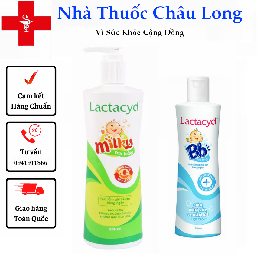 Combo Bộ 1 chai Sữa tắm gội trẻ em Lactacyd Milky 500ml + 1 Sữa tắm gội trẻ em Lactacyd Bb 250ml-Hàng mới