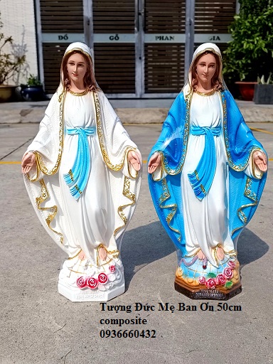 Tượng Đức Mẹ ban ơn 50cm dát vàng viền áo - tượng công giáo composite