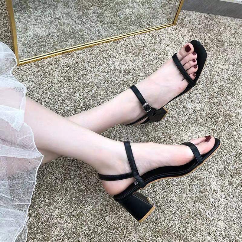 Sandal công sở gót vuông 5p cao cấp có đen và kem