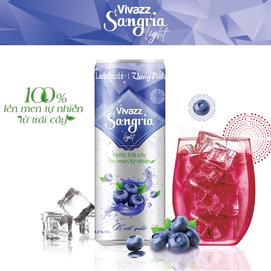Vivazz Sangria Light Lon 330 ml - Nước Trái Cây Lên Men Tự Nhiên Vị Việt Quất