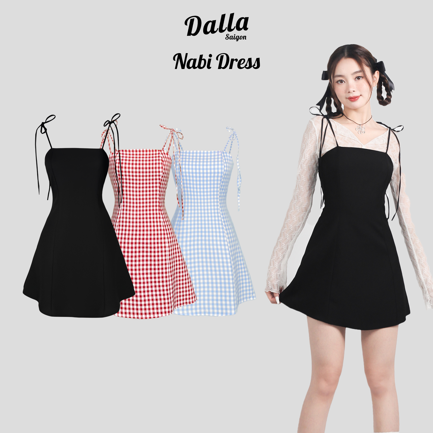 Dalla đầm dây caro chữ a