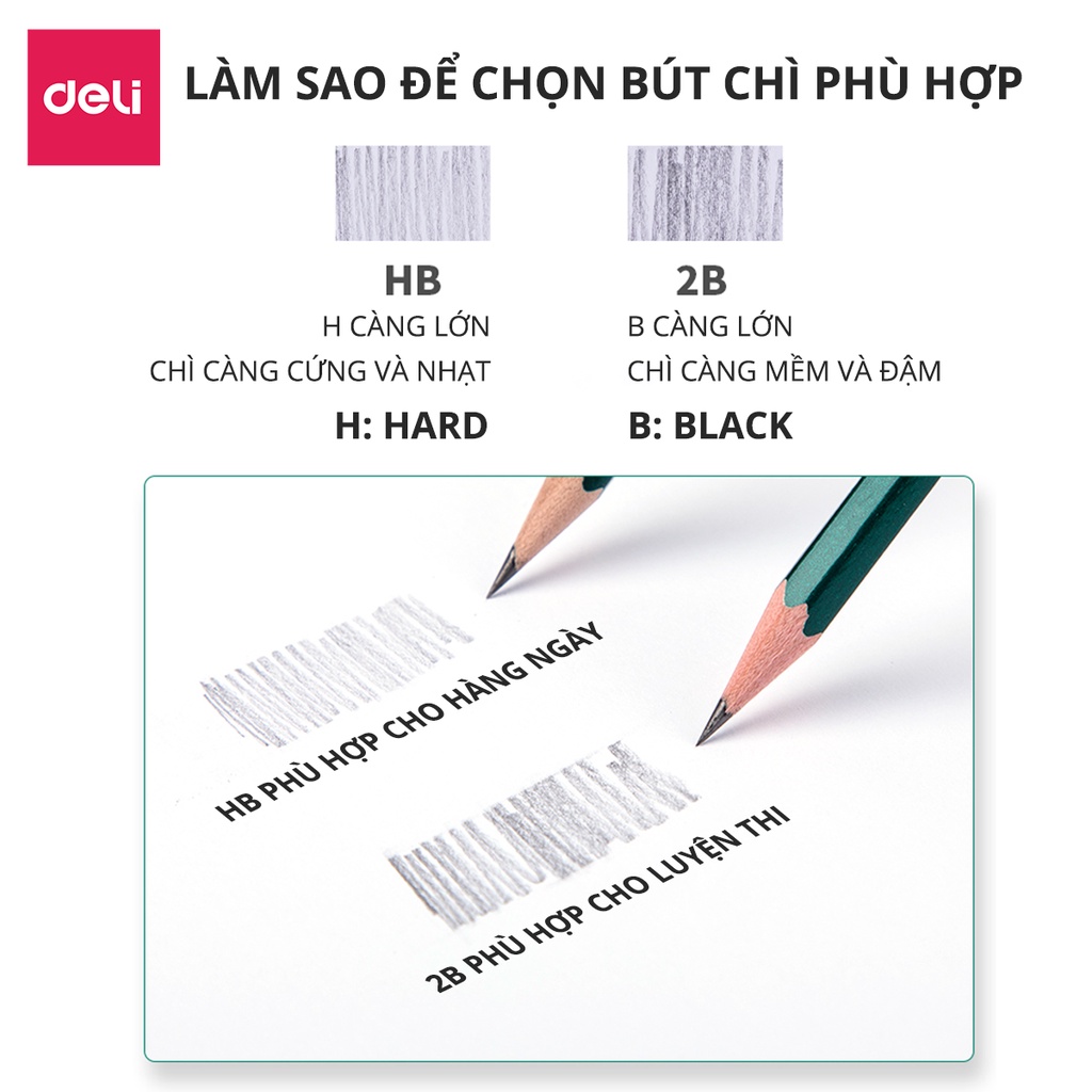Bút chì lục giác deli - loại 2b/hb - 10 chiếc/hộp - 33311 / 33312