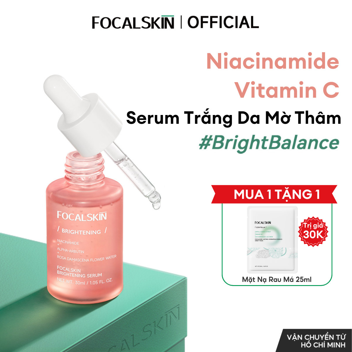 FOCALSKIN Serum Dưỡng Trắng Da Mờ Thâm Mụn Gấp Đôi Vitamin C + Niacinamide B3 +  Alpha Arbutin Dưỡng