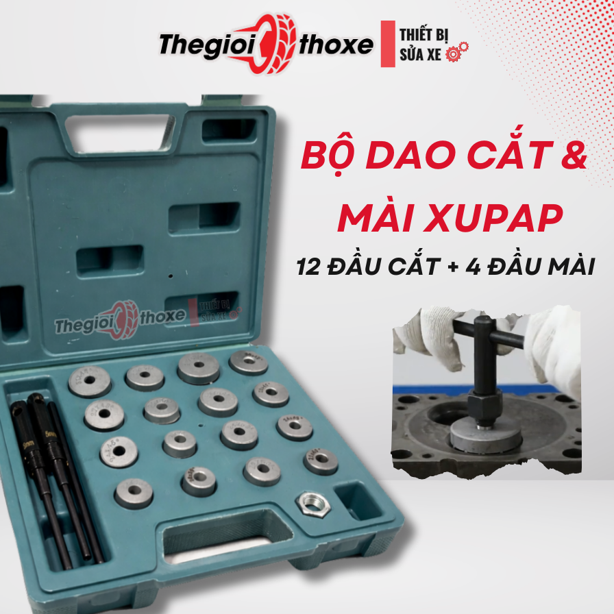 Bộ dao cắt miệng xupap + đầu đá mài miệng xupap | Dụng cụ làm miệng xupap, rà xupap chuyên nghiệp | Thế Giới Thợ Xe