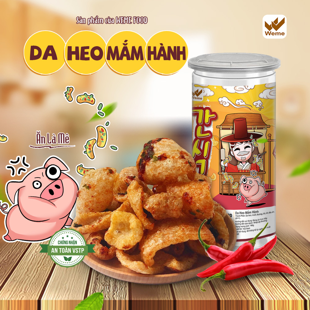 Da Heo Mắm Hành Chiên Giòn 160g - Đồ ăn vặt Weme Food - An toàn vệ sinh thực phẩm