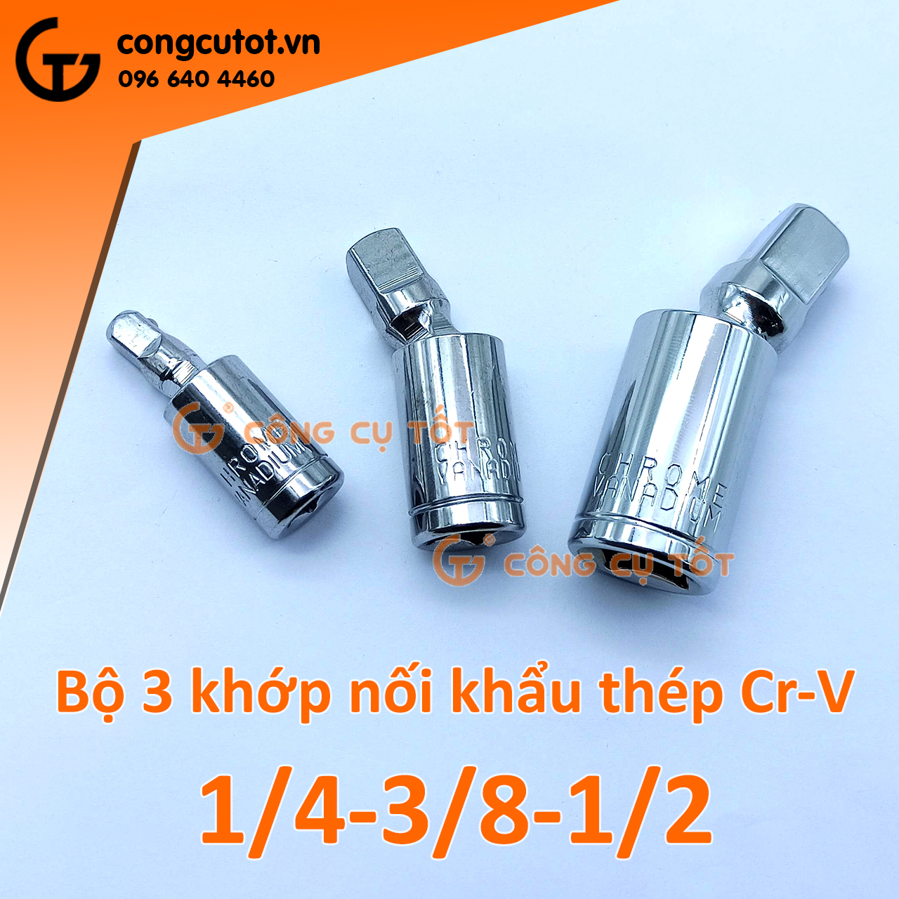 Bộ 3 đầu nối khẩu lắc léo 1/4 - 3/8 -1/2 thép crv