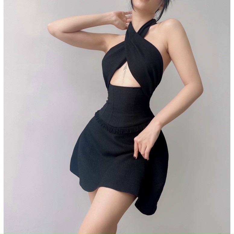 Váy đầm dự tiệc dáng xoè phối dây chéo cổ dáng ngắn thanh lịch - đ2059 t3