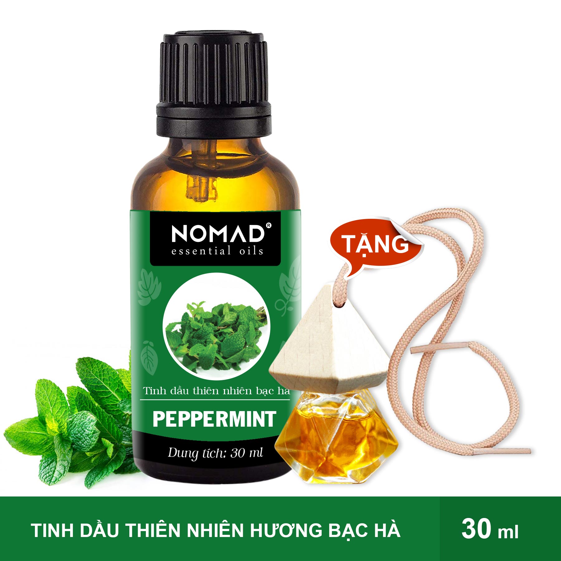 Combo Tinh Dầu Thiên Nhiên Bạc Hà Nomad Essential Oils Peppermint 30ml + Vỏ Tinh Dầu Dạng Treo