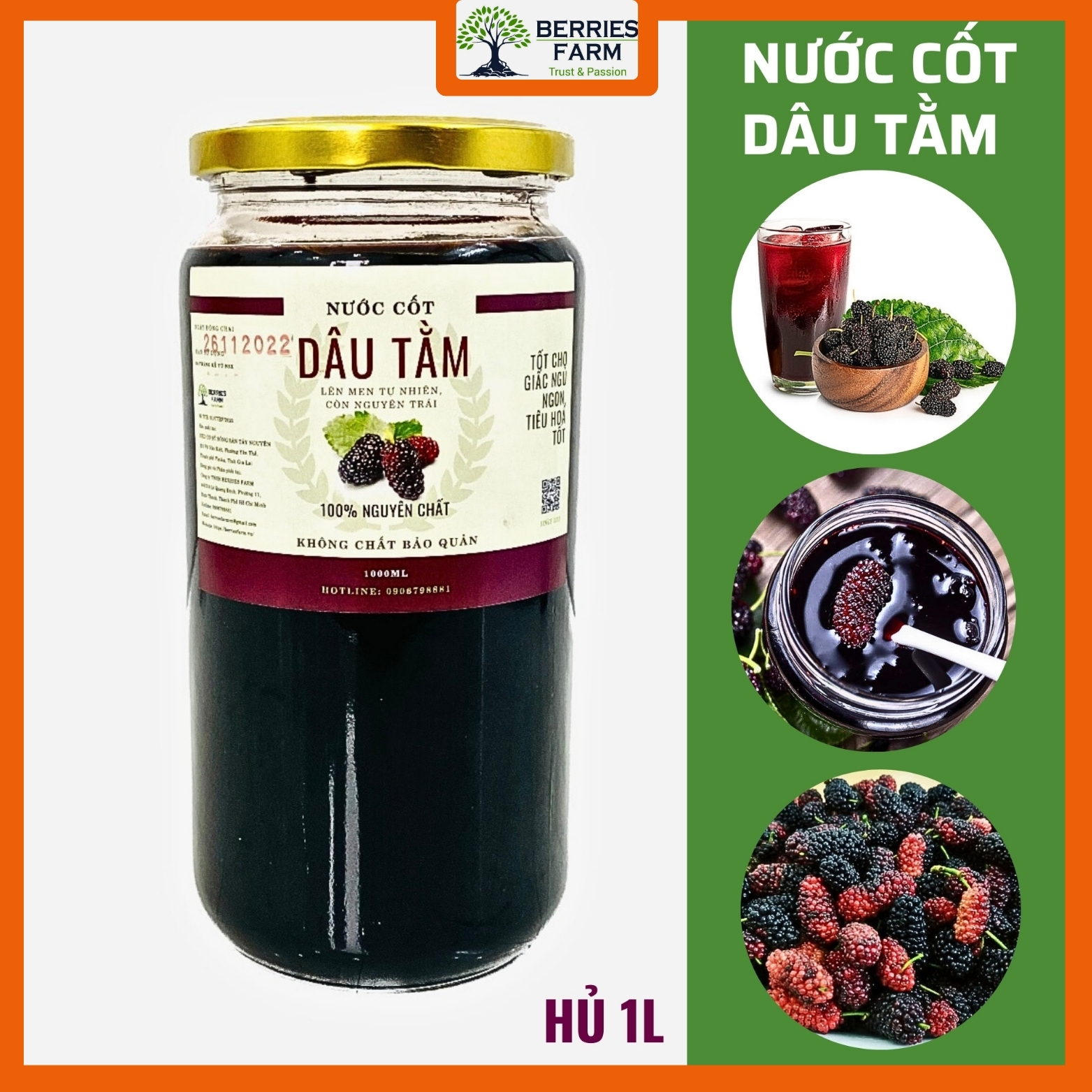 Dâu tằm ngâm đường vàng men vị ngon trái cây đựng an toàn trong hũ thuỷ tinh, siro dâu, nước cốt dâu tằm làm nước giải khát | Berries Farm