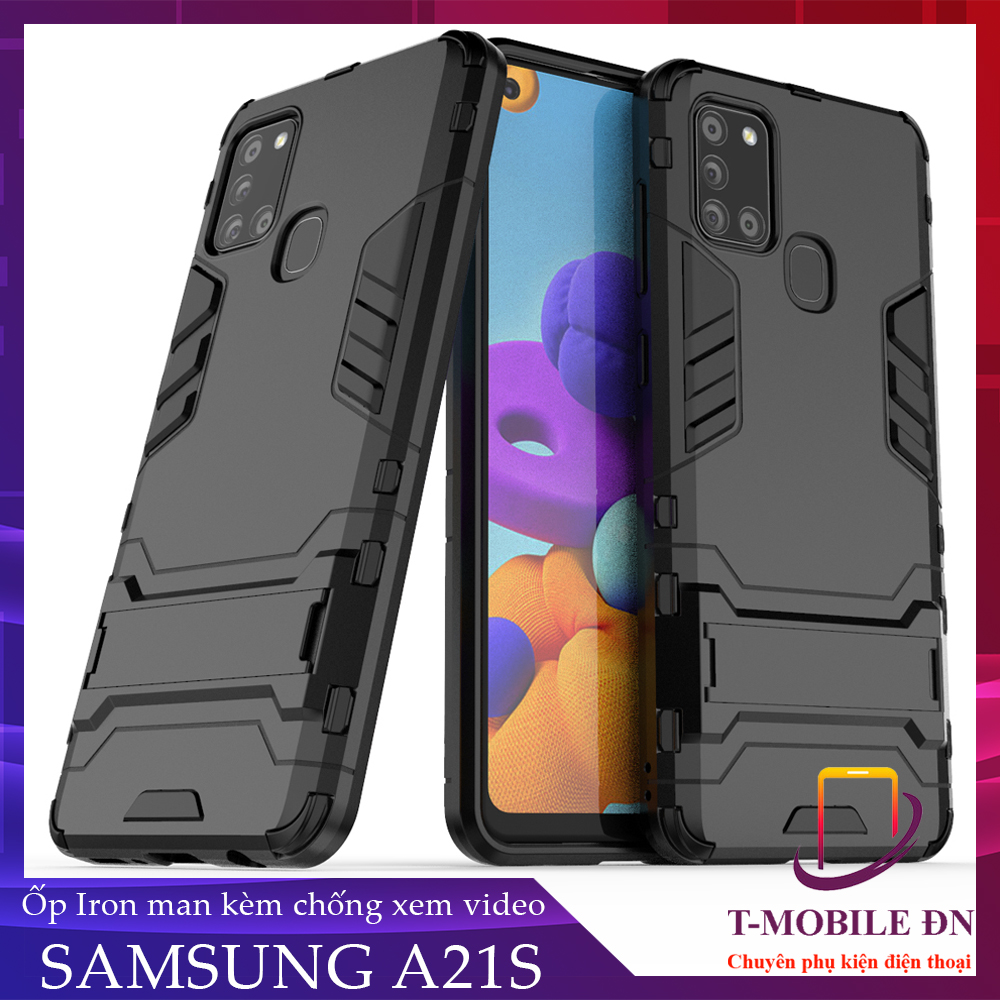 Ốp lưng Samsung A21S chống sốc iron man bảo vệ viền và camera kèm chống xem video tiện lợi