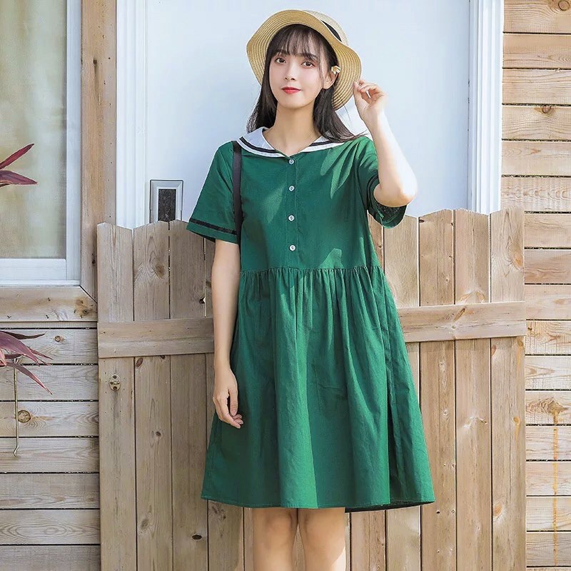 Đầm Babydoll Thuỷ Thủ Xanh KT Fashion, Kiểu Đầm Maxi, Đầm Babydoll, Chất Liệu Cotton Thô