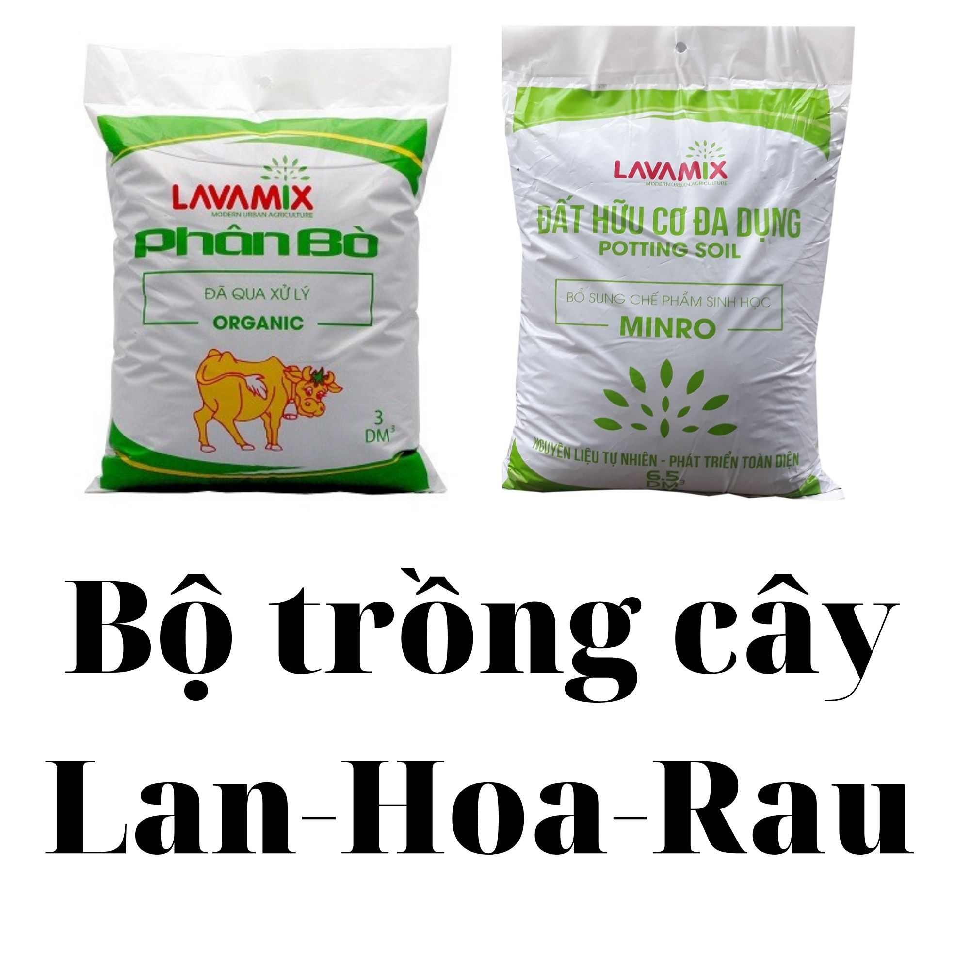Bộ Đất sạch 6.5dm3 và Phân bò nguyên chất 3dm3 chuyên trồng rau, cây cảnh cho vườn rau, vườn kiểng, Lan