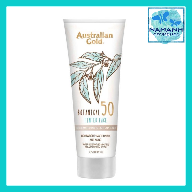 Kem chống nắng không nhờn, chống trôi Australian Gold Botanical Sunscreen Tinted Face Mineral Lotion SPF 50 89ml
