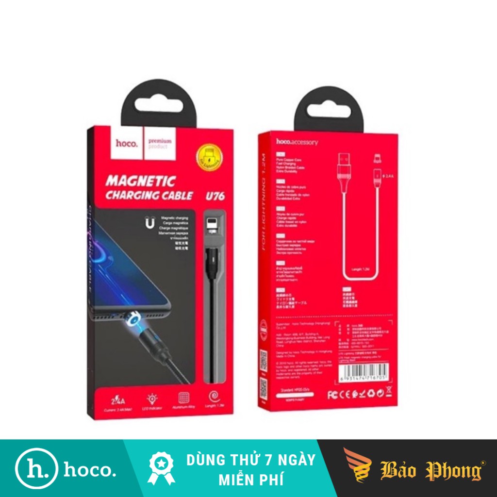 Cáp sạc hút nam châm iPhone Lightning và TypeC HOCO U76 dây dù dài chống đứt dài 1M2