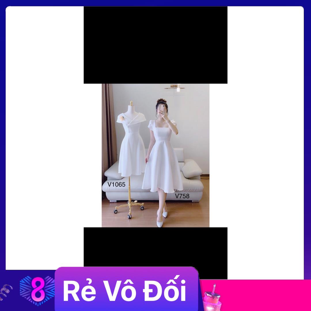 Đầm nữ dáng xòe màu trắng chất kate lụa kèm hình thật