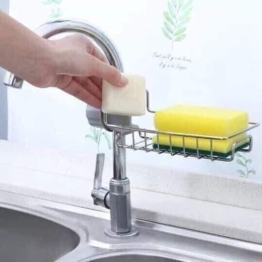Giá treo vòi đựng đồ, giẻ rửa chén bát - kệ gắn vòi inox để đồ giẻ rửa chén bát