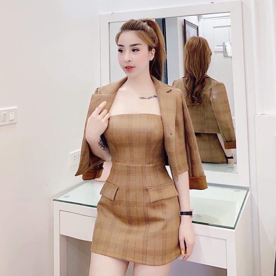 Sét vest kết hợp đầm cúp ngực siêu sang ( có mút ngực )