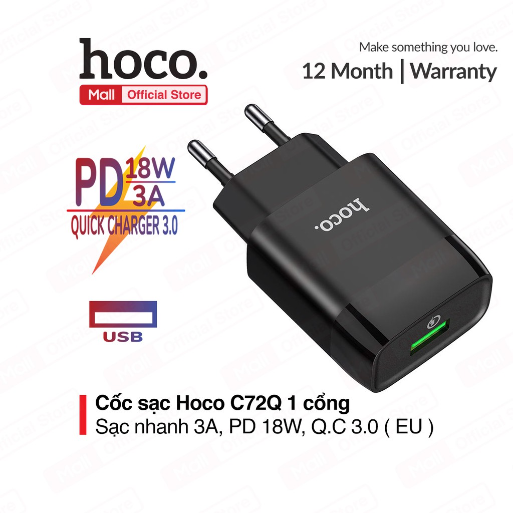Củ sạc iphone ,củ sạc nhanh hoco c72q hàng chính hãng bảo hành 12 tháng.