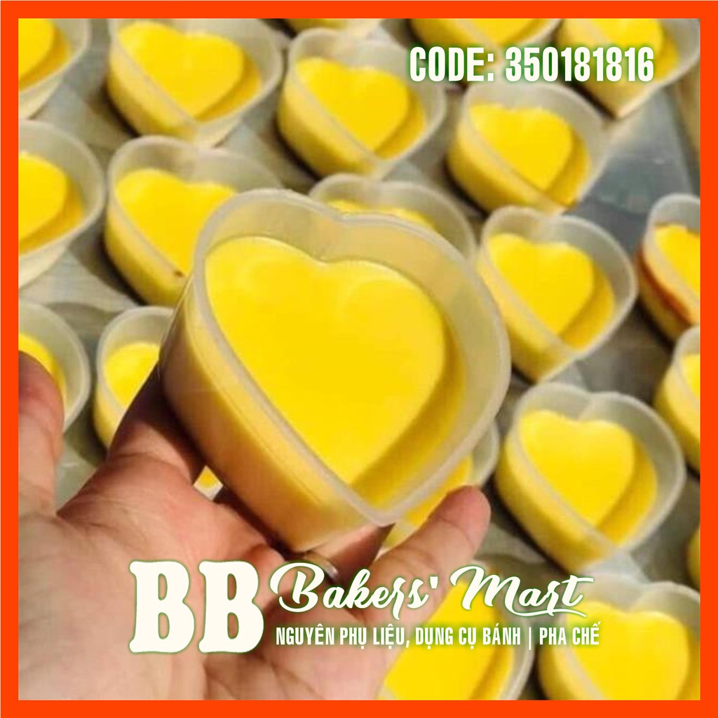 Hộp nhựa làm bánh flan, bánh da lợn hình trái tim vĩnh trường - lốc 50 cái