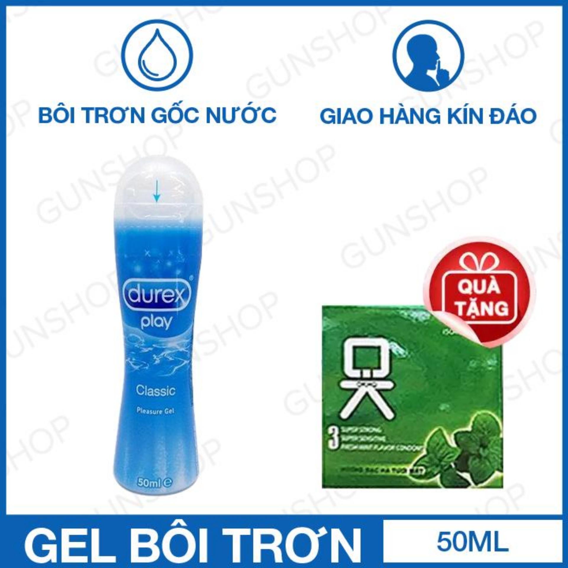 Combo Gel bôi trơn Thái Lan Durex Play Classic 50ml + Tặng 1 hộp bao cao su OKHQ Bạc Hà 3s