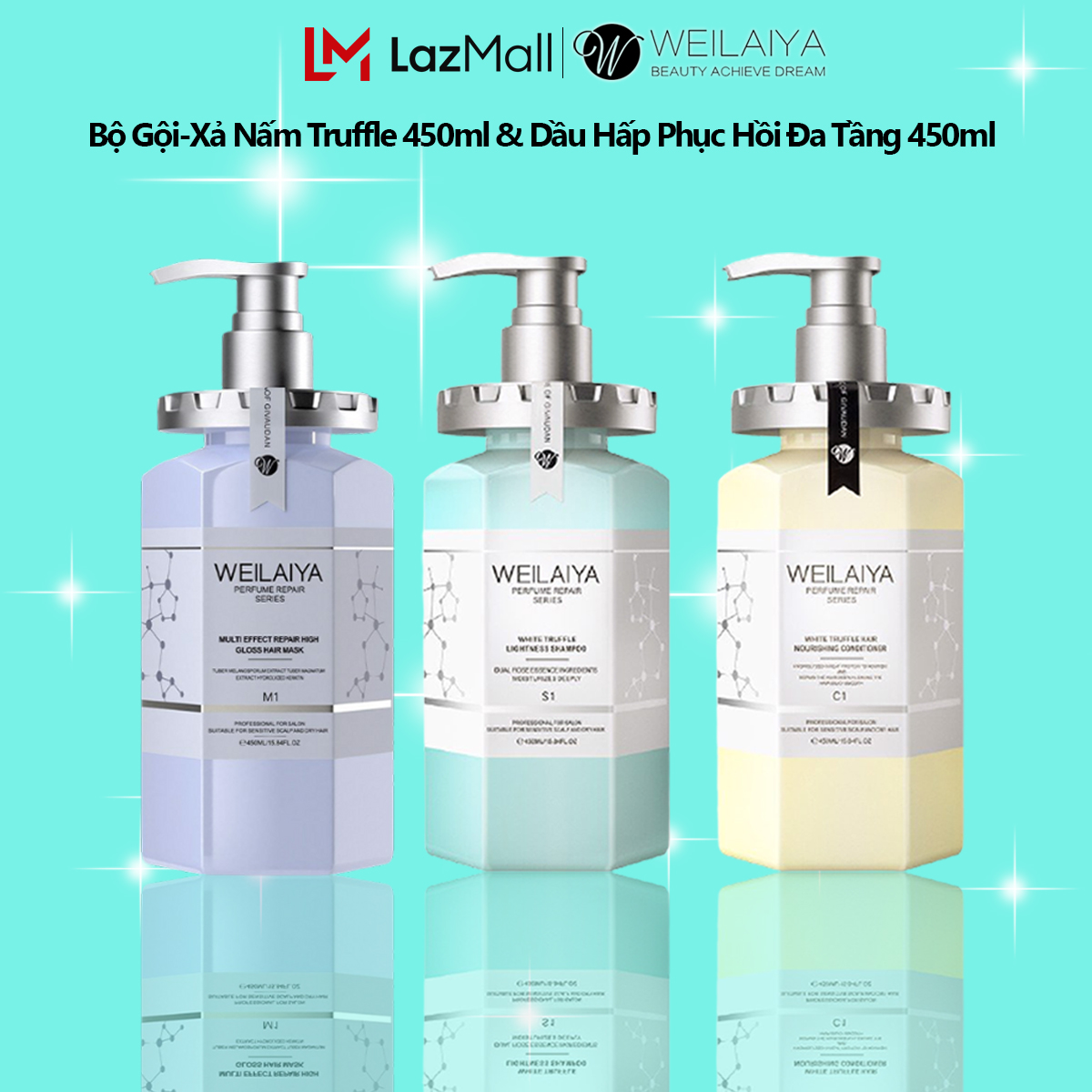 Combo phục hồi tóc toàn diện - bộ gội xả phục hồi nấm truffle 450ml và dầu hấp tóc 450ml